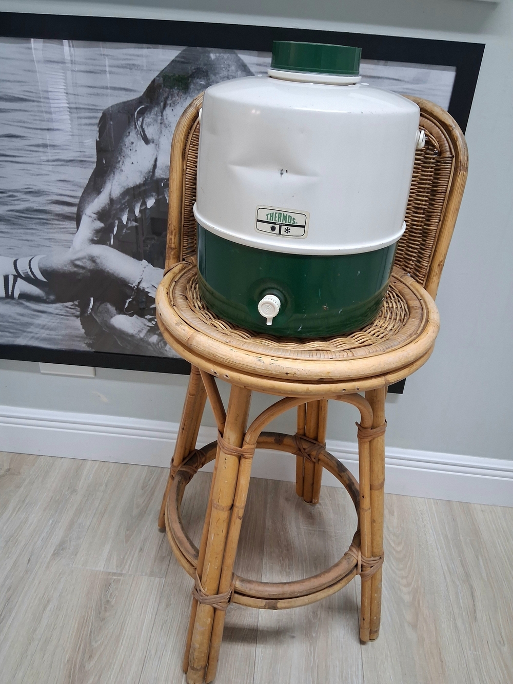 Vintage Thermos Green and White Insulated Beverage Cooler With Spout